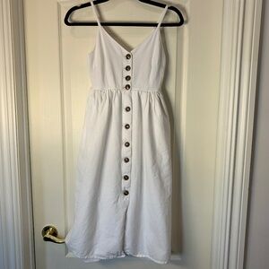 Japna White Button-Front Summer Dress Adjustable Straps Cottage Style XS